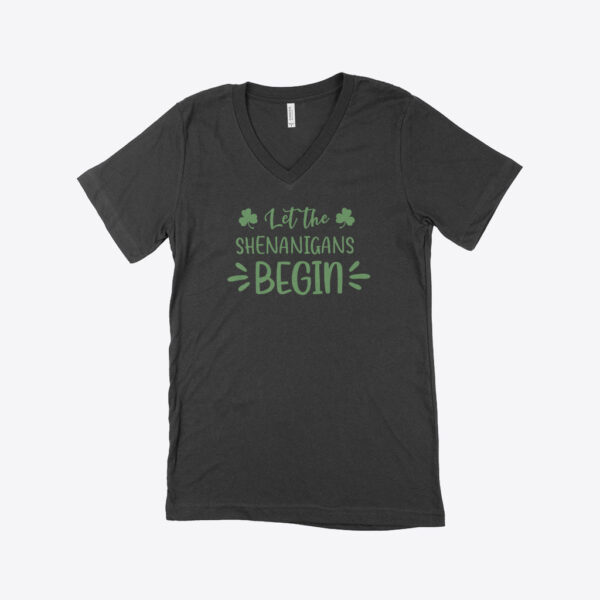 St. Patrick's Day V-Neck T-Shirt: Green with shamrock design