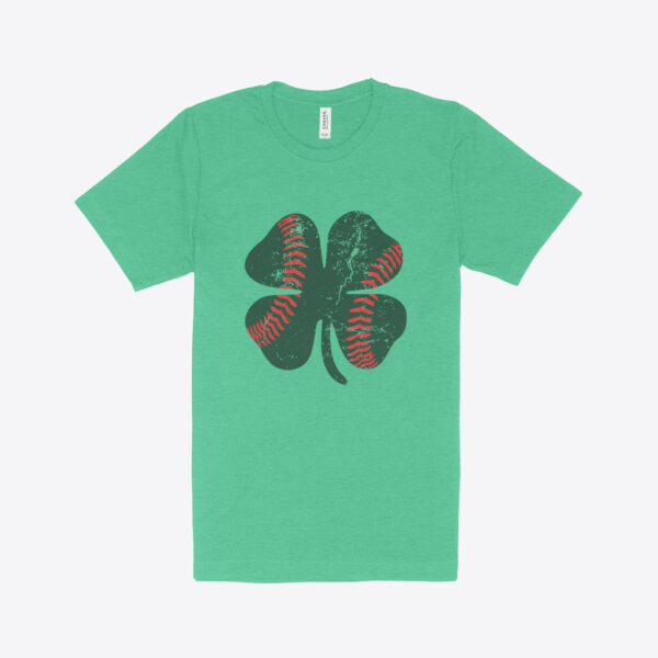 St. Patrick's Day Heather T-Shirt: Heathered green with shamrock design