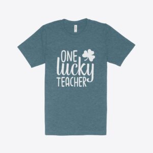 St. Patrick's Day Teacher Heather T-Shirt: Green with playful design