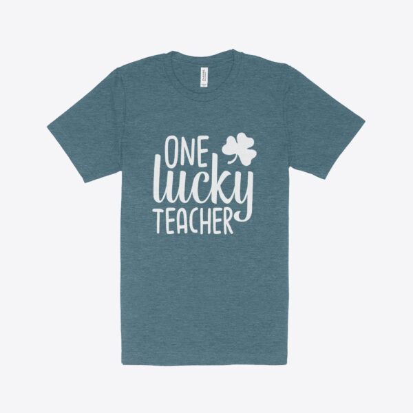 St. Patrick's Day Teacher Heather T-Shirt: Green with playful design