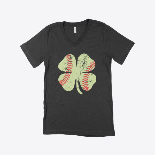 . St. Patrick's Day V-Neck T-Shirt: Green with shamrock design