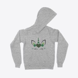 St. Patrick's Day unicorn kids' fleece hoodie for festive celebrations.