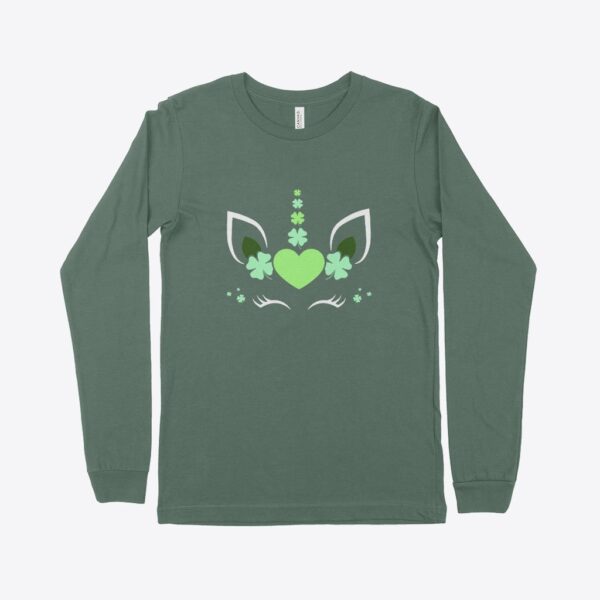 St. Patrick's Day unicorn long sleeve t-shirt for magical celebrations.