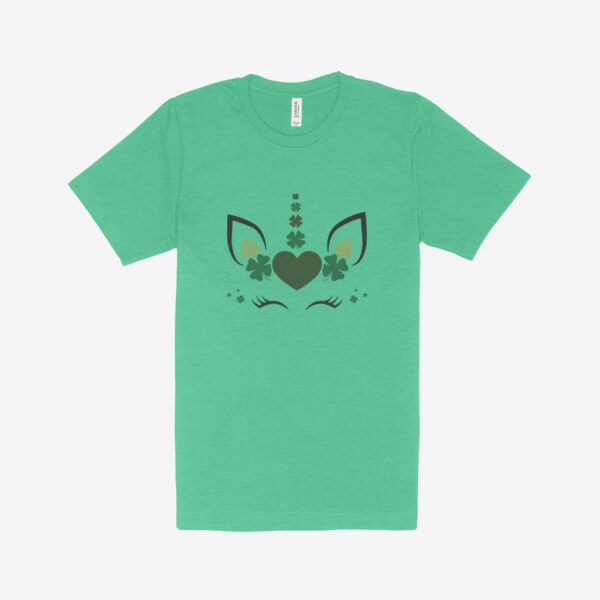 St. Patrick's Day unicorn heather t-shirt for festive celebrations.