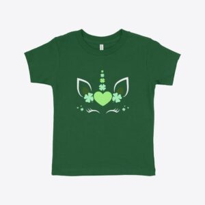 St. Patrick's Day unicorn toddler t-shirt for magical celebrations.