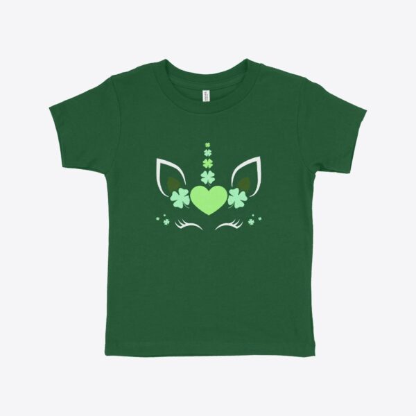 St. Patrick's Day unicorn toddler t-shirt for magical celebrations.