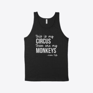 Fun circus-themed jersey tank for everyday wear.