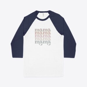 Stylish vintage mama print baseball t-shirt for casual chic.