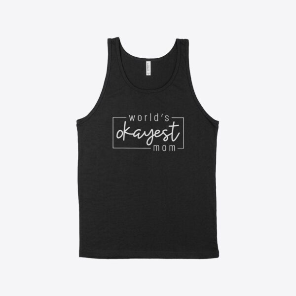 Casual World's Okayest Mom jersey tank for everyday wear.