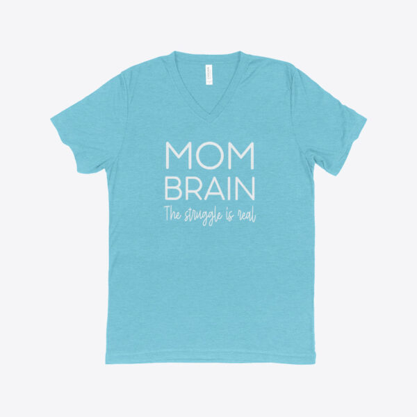 Mom Brain Women's Triblend V-Neck T-Shirt in heather gray.