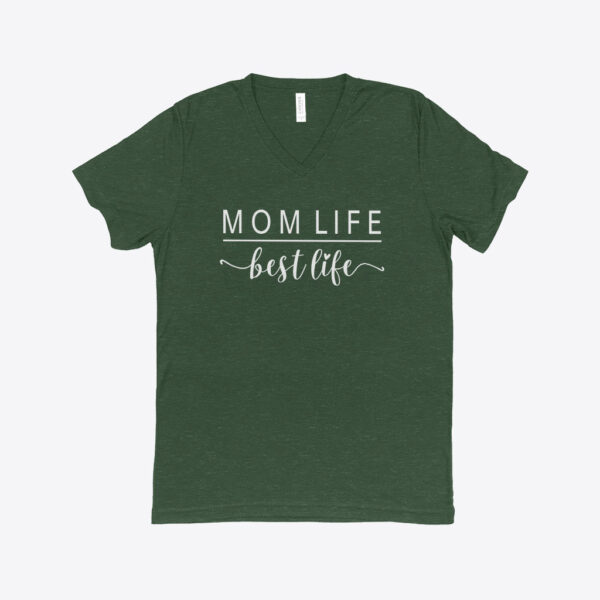 Mom Life Best Life Women's Triblend V-Neck T-Shirt in lavender.