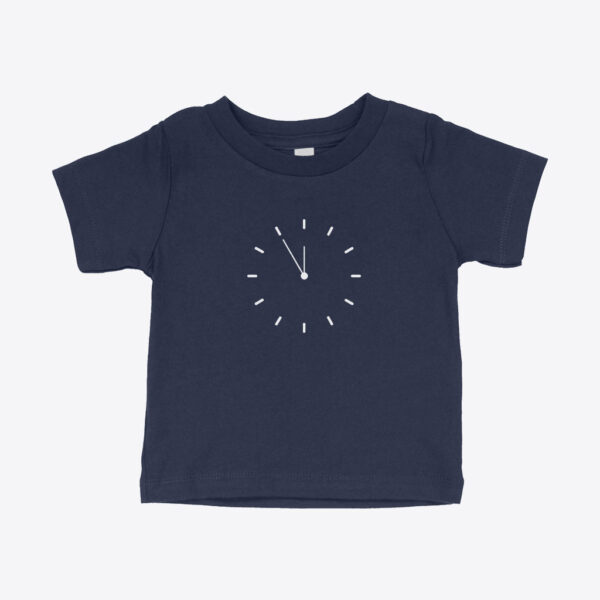 New Year Clock Baby Jersey T-Shirt with festive design.