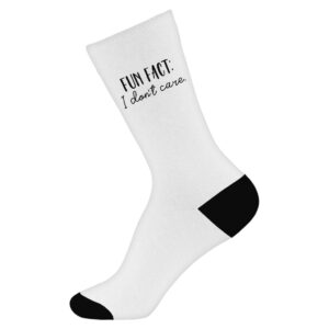 Fun Fact I Don't Care Trendy Crew Socks with bold text.