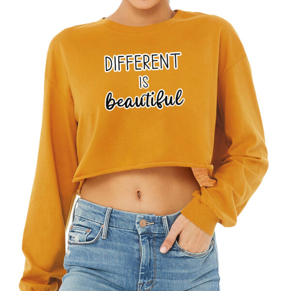 Embrace your uniqueness: Different Is Beautiful Cropped Long Sleeve Tee.