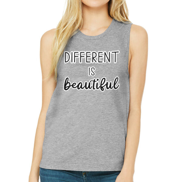 Different Is Beautiful" Graphic Workout Tank - Empowering workout attire.