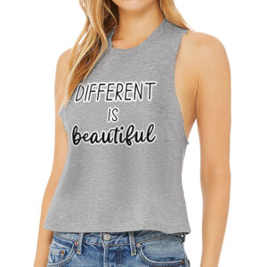 Different Is Beautiful" Racerback Cropped Tank - Active, expressive fashion.