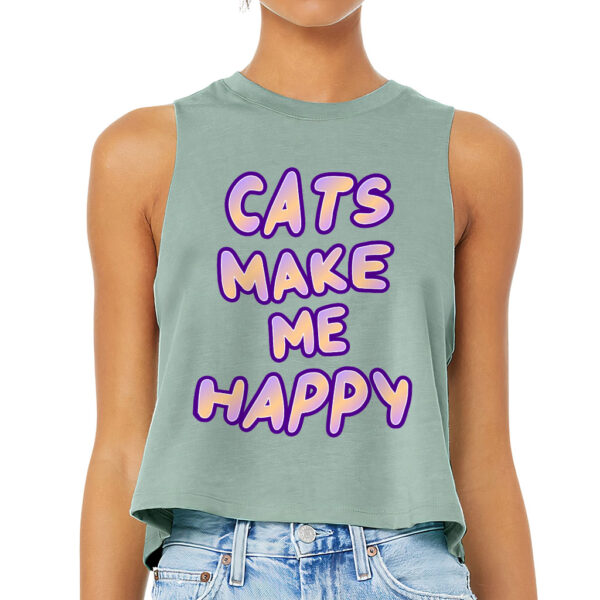 Cats Make Me Happy Racerback Cropped Tank - Casual Feline Style