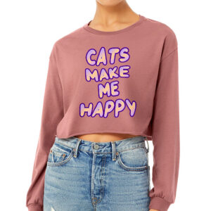 Cats Make Me Happy Cropped Long Sleeve T-Shirt - Feline Chic