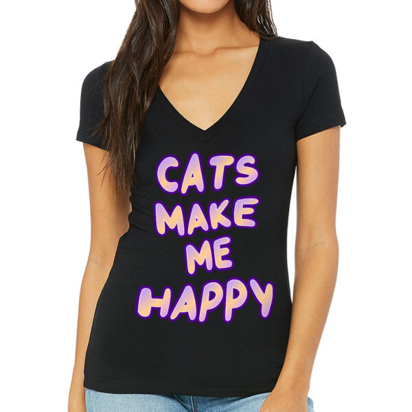 Cats Make Me Happy Women's V-Neck T-Shirt - Elegant Feline Style