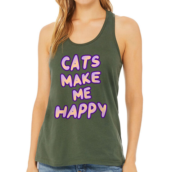 Women's racerback tank featuring "Cats Make Me Happy" design.