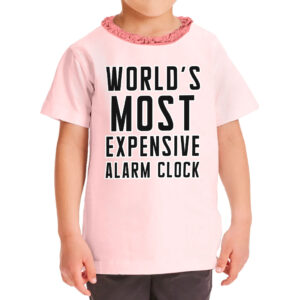 Expensive Alarm Clock Girls' Ruffle Neck T-Shirt: Chic and playful design.