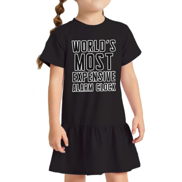 Image of a toddler wearing an Expensive Alarm Clock Toddler Rib Dress.