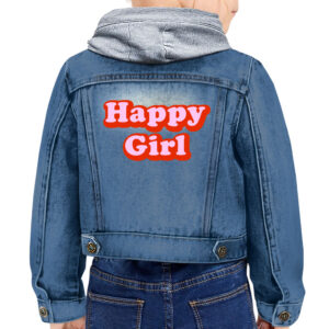 Image of a toddler wearing a Happy Girl Toddler Hooded Denim Jacket.