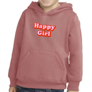 Happy girl wearing a cozy pullover hoodie, enjoying outdoor fun.