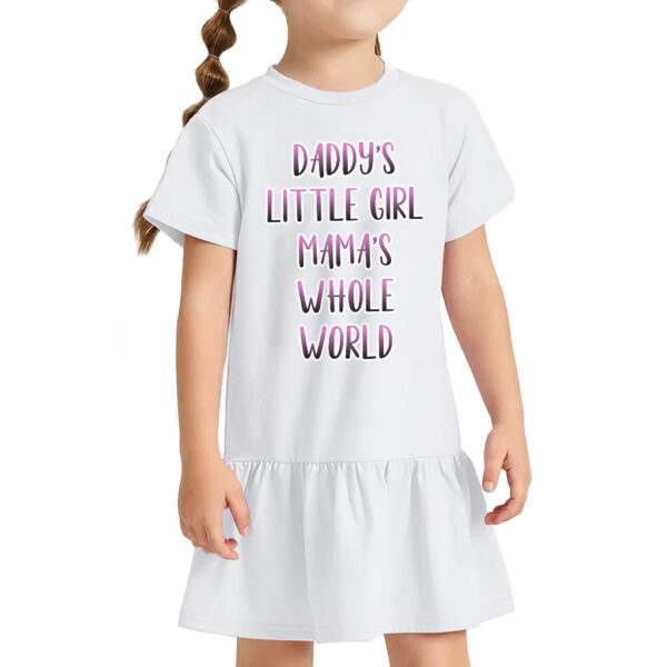 Toddler wearing a ribbed dress with "Daddy's Little Girl" print.