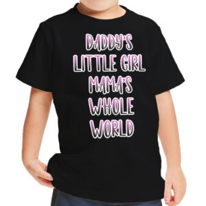 Toddler wearing a pink t-shirt with "Daddy's Little Girl" print.