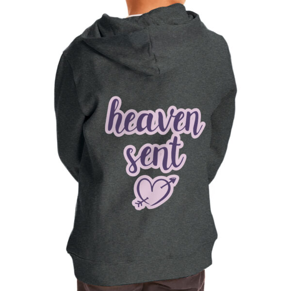 Heaven Sent" toddler full-zip hoodie, perfect for outdoor adventures.