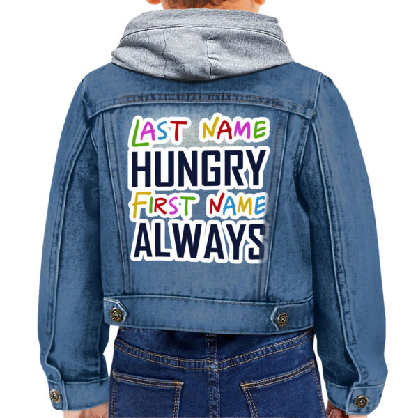 Always Hungry Toddler Hooded Denim Jacket - Stylish and practical outerwear.