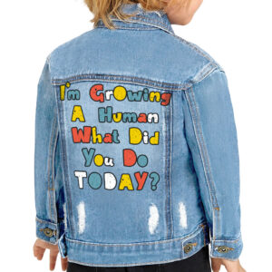 Image of "I'm Growing a Human" Toddler Denim Jacket - Vibrant and playful.