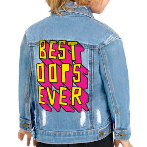 Adorable toddler in Best Oops Ever Toddler Denim Jacket.