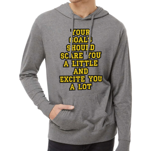 Model wearing Motivational Quote Lightweight Jersey Hoodie.