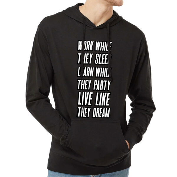 Model wearing Motivational Quote Lightweight Jersey Hoodie.