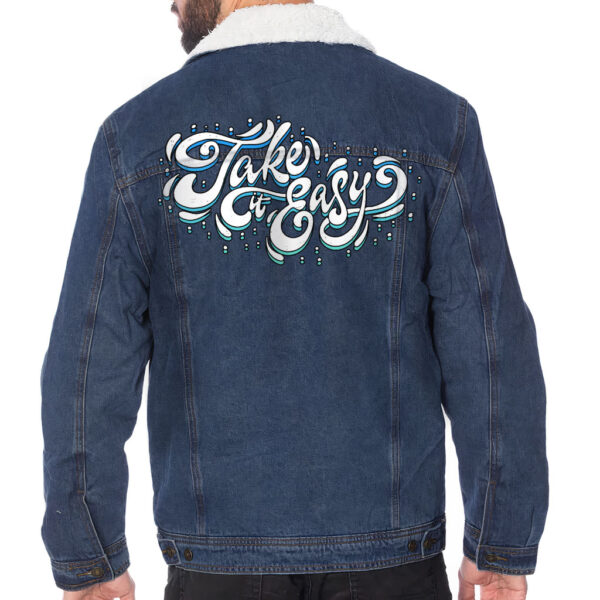 Take It Easy Men's Sherpa-Lined Denim Jacket with cozy sherpa lining.