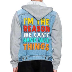 "I'm the Reason" Men's Denim Jacket with bold slogan.