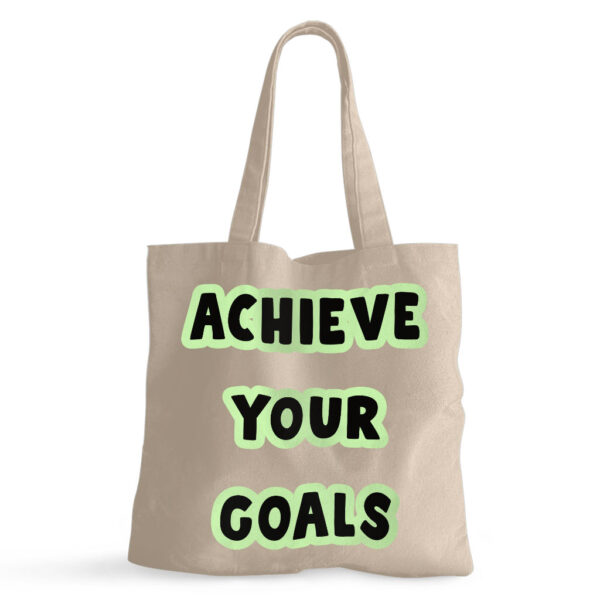 "Achieve Your Goals" Small Tote Bag with motivational message.