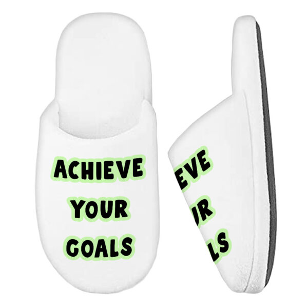 "Achieve Your Goals" Memory Foam Slippers with motivational message.