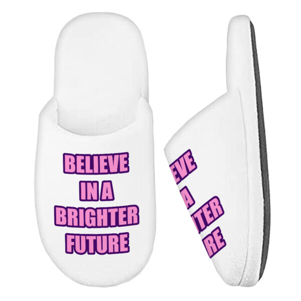 "Believe" Memory Foam Cool Slippers with motivational message.