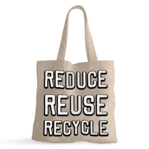 Reduce Reuse Recycle Small Tote Bag with eco-friendly message.