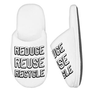 "Reduce Reuse Recycle" Memory Foam Slippers with eco-friendly message.