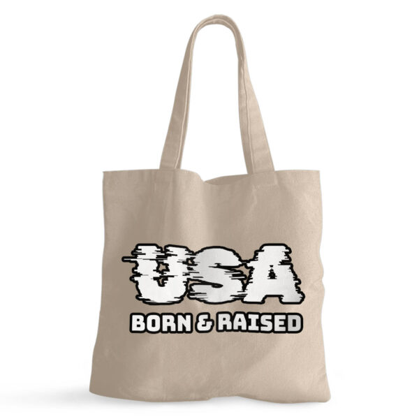 Image depicting Born in the USA Small Patriotic Tote Bag.Display your patriotism with our Born in the USA Tote Bag.