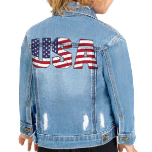 Image depicting USA Flag Toddler Patriotic Denim Jacket.