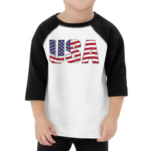 USA Flag Toddler Baseball T-Shirt: Patriotic design for young champions.