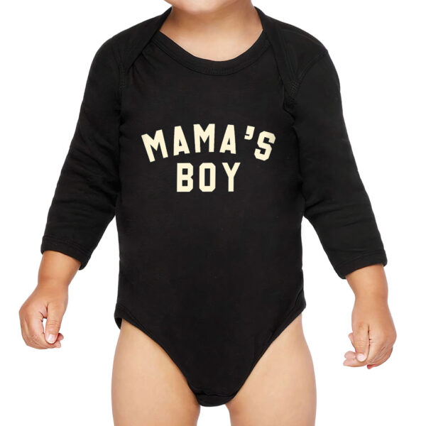 Baby wearing a cute "Mama's Boy" long sleeve onesie.