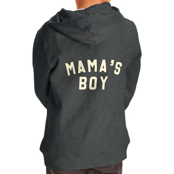 Toddler wearing a cute "Mama's Boy" full-zip hoodie.