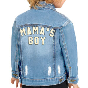 Toddler wearing an adorable Mama's Boy denim jacket.Toddler wearing an adorable Mama's Boy denim jacket.