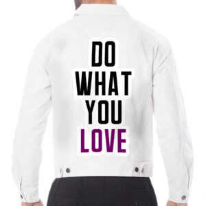 Do What You Love Men's White Denim Jacket.